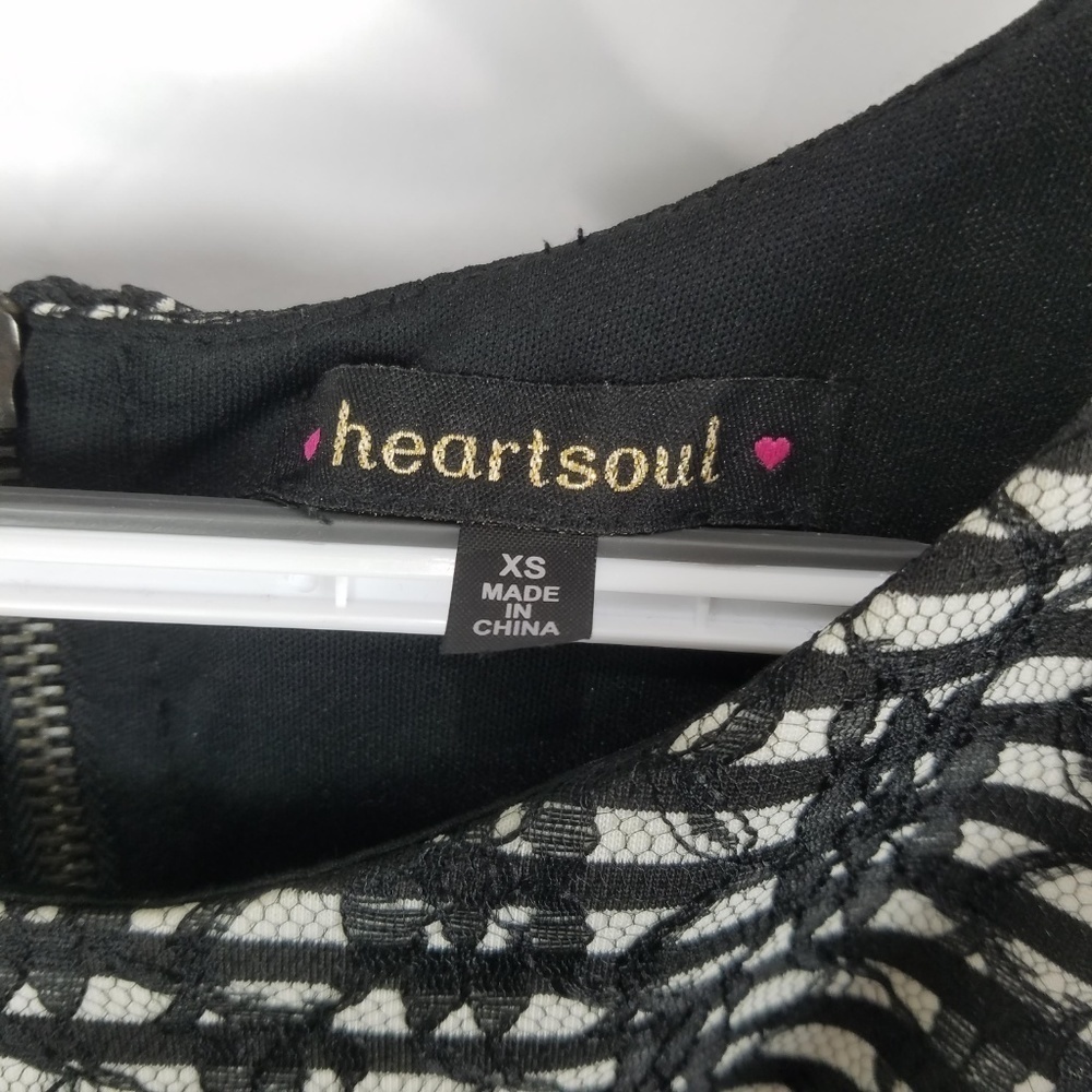 HeartSoul Dress XS Striped Sleeveless Fit n Flare Mini with Lace Overlay - Picture 2 of 6